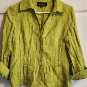 Evan Picone Green Linen Cropped Jacket Blazer, 6 Petite